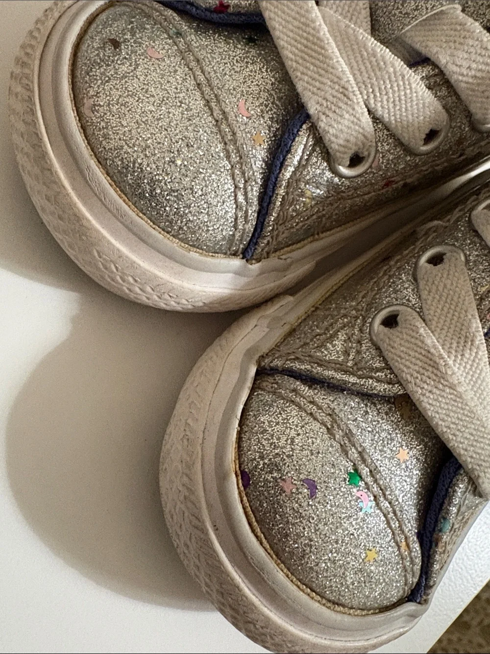 Converse Kids Silver Glitter High-Top Sneakers with Multicolor Star Accents